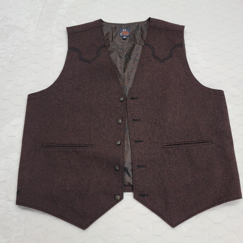 Moonshine Spirits Brad Paisley Mens XL Western Wool Blend Vest Brown Embroidered